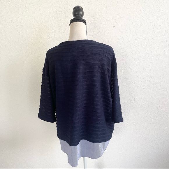 MCH MENTHA & CHOCOLATE Navy Blue Rib Knit Pullover Sweater Shirt Top Large - Picture 2 of 5